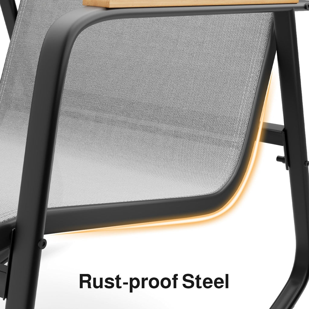 Ensemble bistrot à bascule 3 pièces, ensemble de meubles de patio en tissu textilène, chaises à bascule pour porche