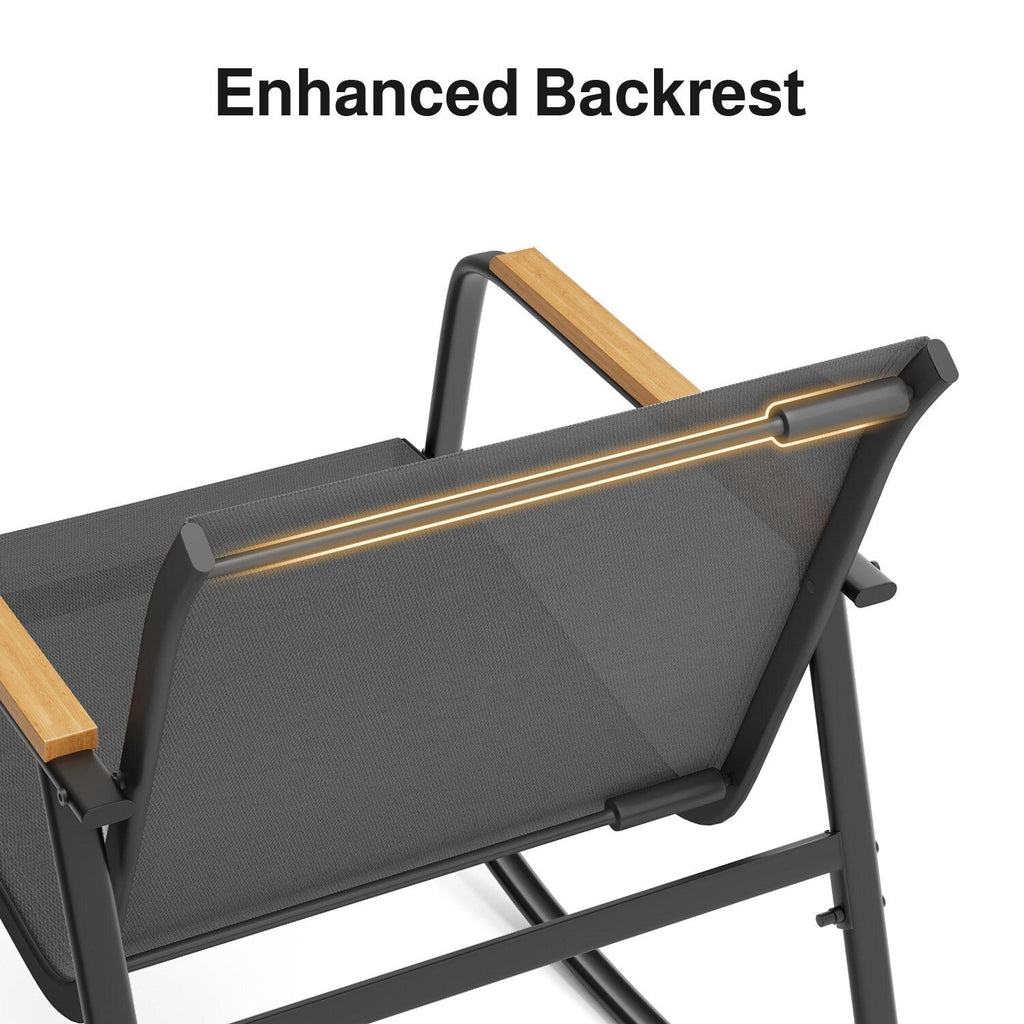 Ensemble bistrot à bascule 3 pièces, ensemble de meubles de patio en tissu textilène, chaises à bascule pour porche