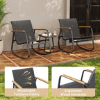 Ensemble bistrot à bascule 3 pièces, ensemble de meubles de patio en tissu textilène, chaises à bascule pour porche
