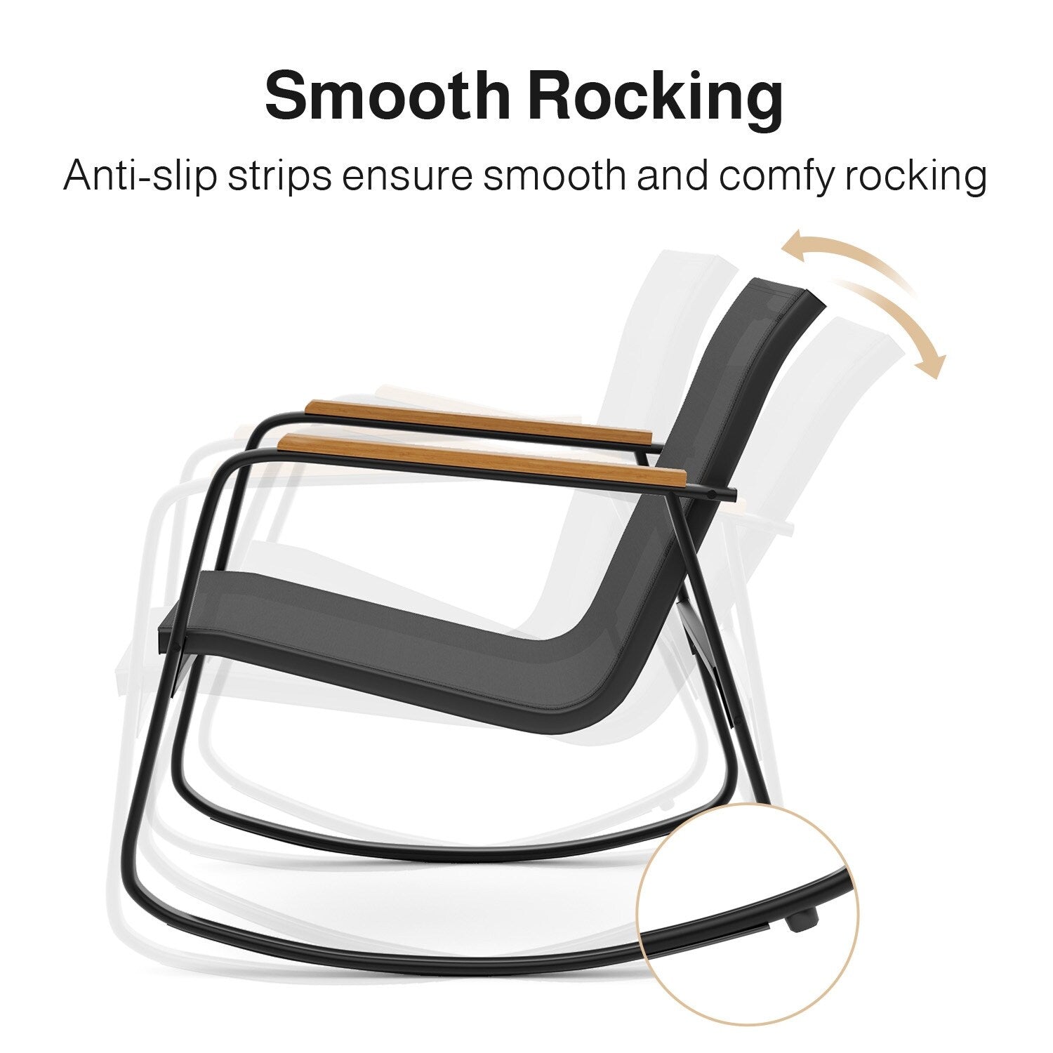 Ensemble bistrot à bascule 3 pièces, ensemble de meubles de patio en tissu textilène, chaises à bascule pour porche