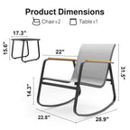 Ensemble bistrot à bascule 3 pièces, ensemble de meubles de patio en tissu textilène, chaises à bascule pour porche