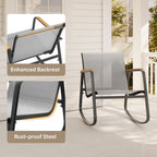 Ensemble bistrot à bascule 3 pièces, ensemble de meubles de patio en tissu textilène, chaises à bascule pour porche