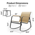 Ensemble bistrot à bascule 3 pièces, ensemble de meubles de patio en tissu textilène, chaises à bascule pour porche