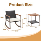 Ensemble de 3 chaises à bascule pour patio, bistro, chaises de balcon, ensembles de conversation avec table basse et coussins