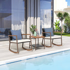 Ensemble de 3 chaises à bascule pour patio, bistro, chaises de balcon, ensembles de conversation avec table basse et coussins