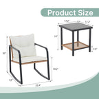 Ensemble de 3 chaises à bascule pour patio, bistro, chaises de balcon, ensembles de conversation avec table basse et coussins