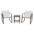 Ensemble de 3 chaises à bascule pour patio, bistro, chaises de balcon, ensembles de conversation avec table basse et coussins