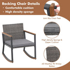 Ensemble de 3 chaises à bascule pour patio, bistro, chaises de balcon, ensembles de conversation avec table basse et coussins