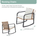 Ensemble de 3 chaises à bascule pour patio, bistro, chaises de balcon, ensembles de conversation avec table basse et coussins
