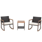Ensemble de 3 chaises à bascule pour patio, bistro, chaises de balcon, ensembles de conversation avec table basse et coussins