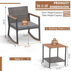 Ensemble de 3 chaises à bascule pour patio, bistro, chaises de balcon, ensembles de conversation avec table basse et coussins