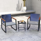 Ensemble bistrot à bascule 3 pièces en osier, avec chaises à bascule et table en verre