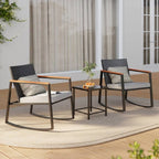 Ensemble bistrot à bascule 3 pièces en osier, avec chaises à bascule et table en verre