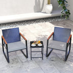 Ensemble bistrot à bascule 3 pièces en osier, avec chaises à bascule et table en verre