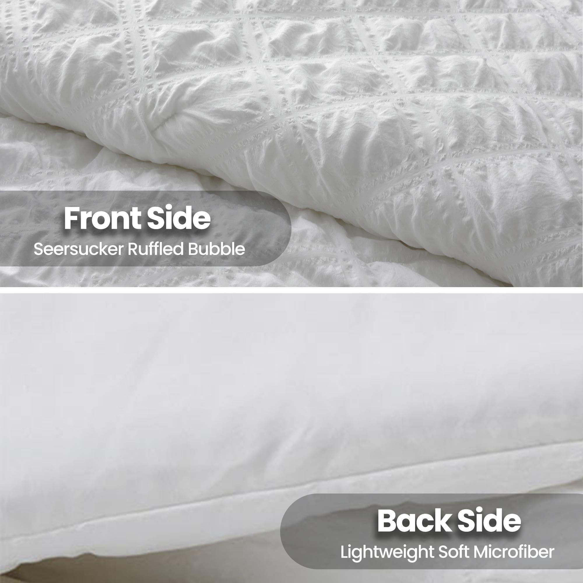 Ensemble de couette texturée chic à volants en seersucker 3 pièces, ensemble de literie léger