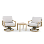 Ensemble de salon de jardin 3 pièces en aluminium effet bois avec chaises pivotantes, dossier et coussins en rotin