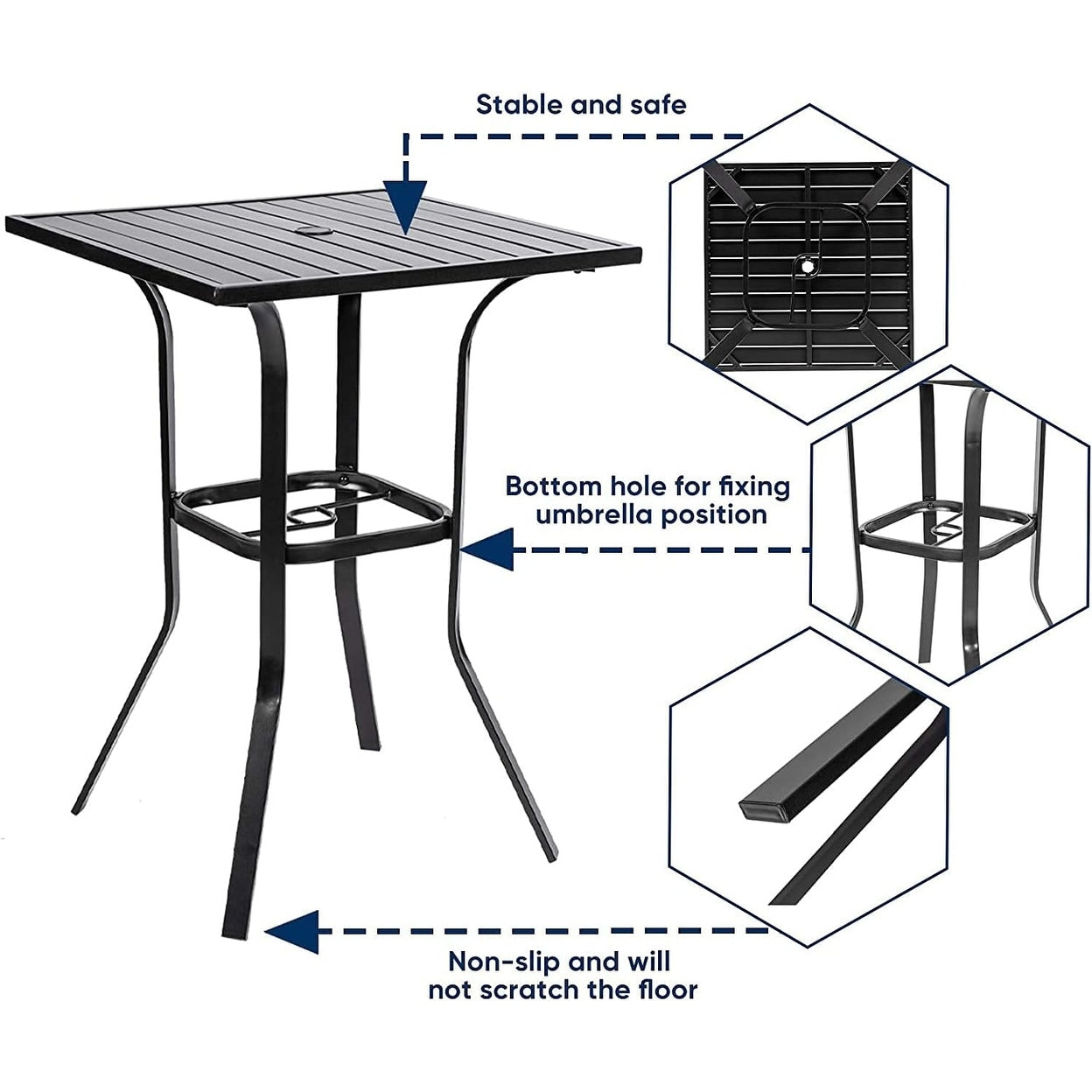 Ensemble bistrot pivotant en métal pour terrasse extérieure, 3 pièces - 3 pièces