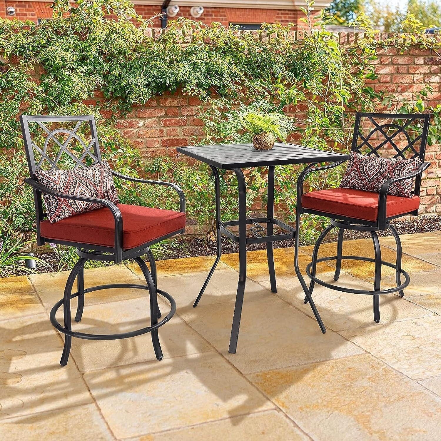 Ensemble bistrot pivotant en métal pour terrasse extérieure, 3 pièces - 3 pièces