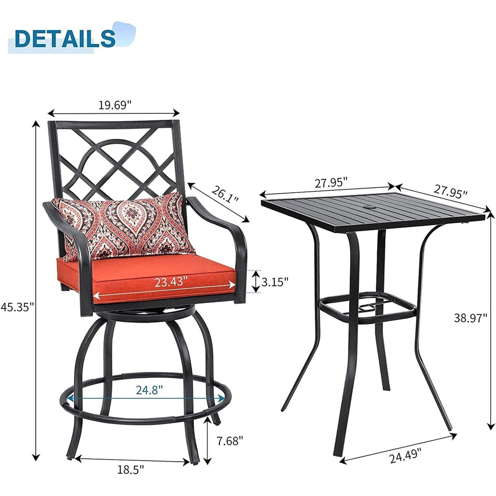 Ensemble bistrot pivotant en métal pour terrasse extérieure, 3 pièces - 3 pièces
