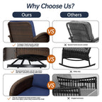 Ensemble de meubles de patio 3 pièces, ensemble bistrot pivotant d'extérieur avec chaises à bascule en osier et table basse en verre