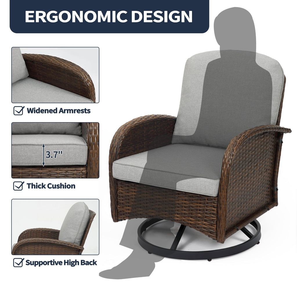 Ensemble de meubles de patio 3 pièces, ensemble bistrot pivotant d'extérieur avec chaises à bascule en osier et table basse en verre