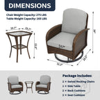 Ensemble de meubles de patio 3 pièces, ensemble bistrot pivotant d'extérieur avec chaises à bascule en osier et table basse en verre