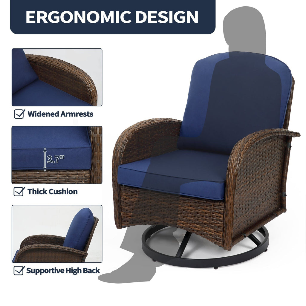 Ensemble de meubles de patio 3 pièces, ensemble bistrot pivotant d'extérieur avec chaises à bascule en osier et table basse en verre