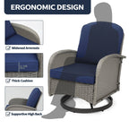 Ensemble de meubles de patio 3 pièces, ensemble bistrot pivotant d'extérieur avec chaises à bascule en osier et table basse en verre