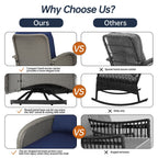 Ensemble de meubles de patio 3 pièces, ensemble bistrot pivotant d'extérieur avec chaises à bascule en osier et table basse en verre