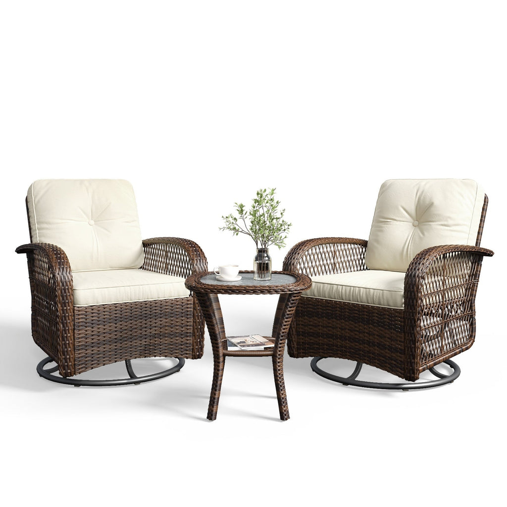 Ensemble de meubles de patio 3 pièces, ensemble de 2 chaises pivotantes à bascule pour patio
