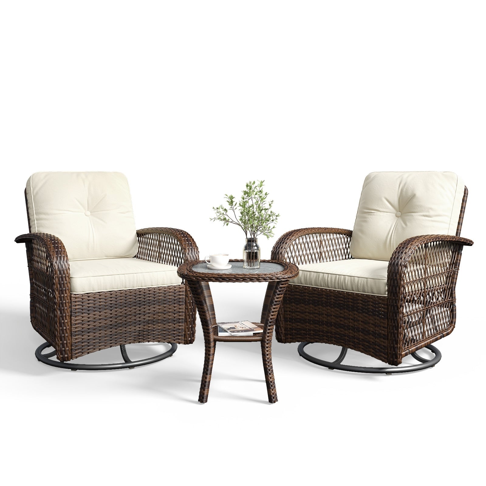 Ensemble de meubles de patio 3 pièces, ensemble de 2 chaises pivotantes à bascule pour patio