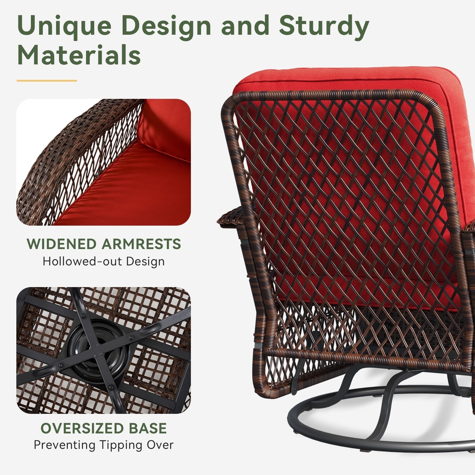 Ensemble de meubles de patio 3 pièces, ensemble de 2 chaises pivotantes à bascule pour patio