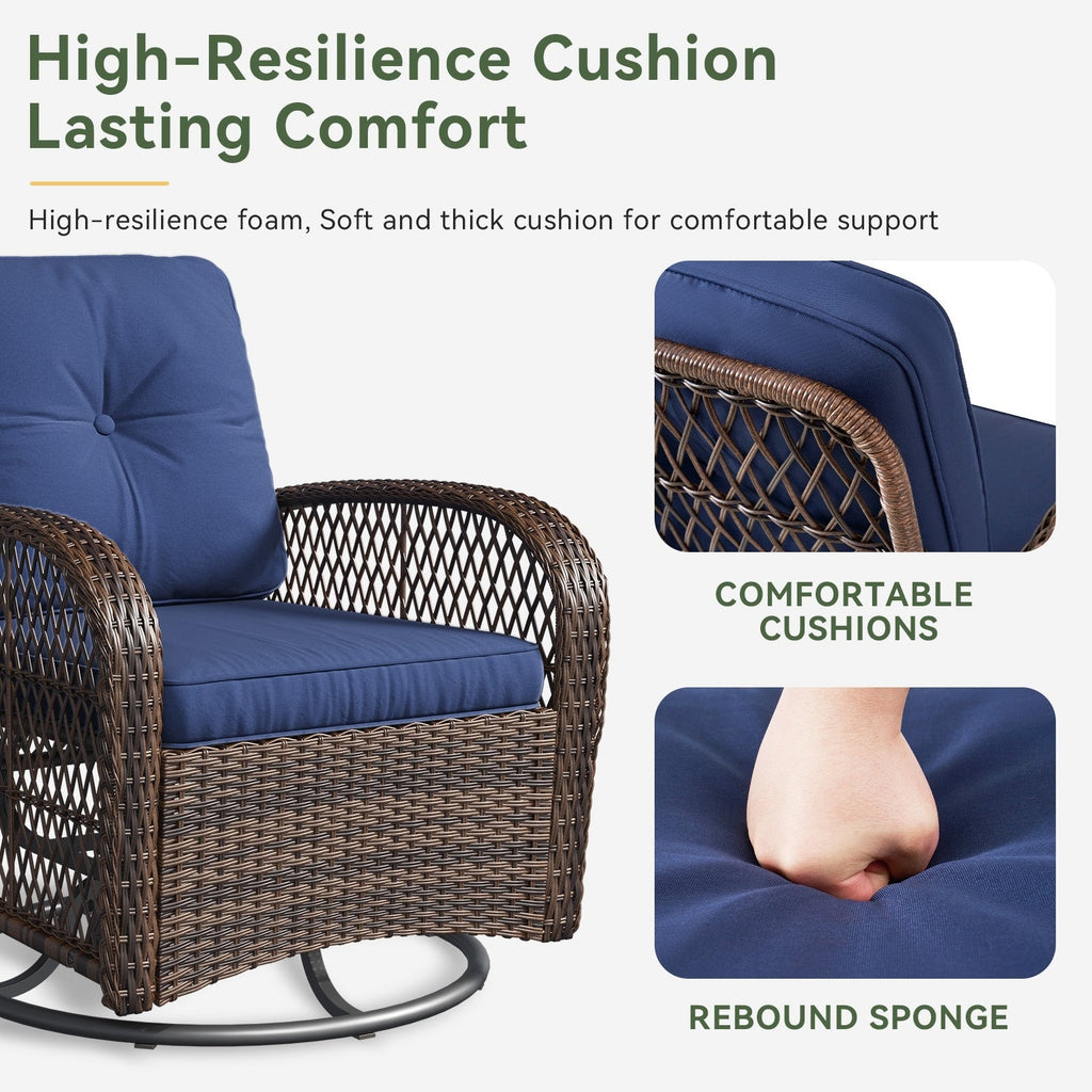 Ensemble de meubles de patio 3 pièces, ensemble de 2 chaises pivotantes à bascule pour patio