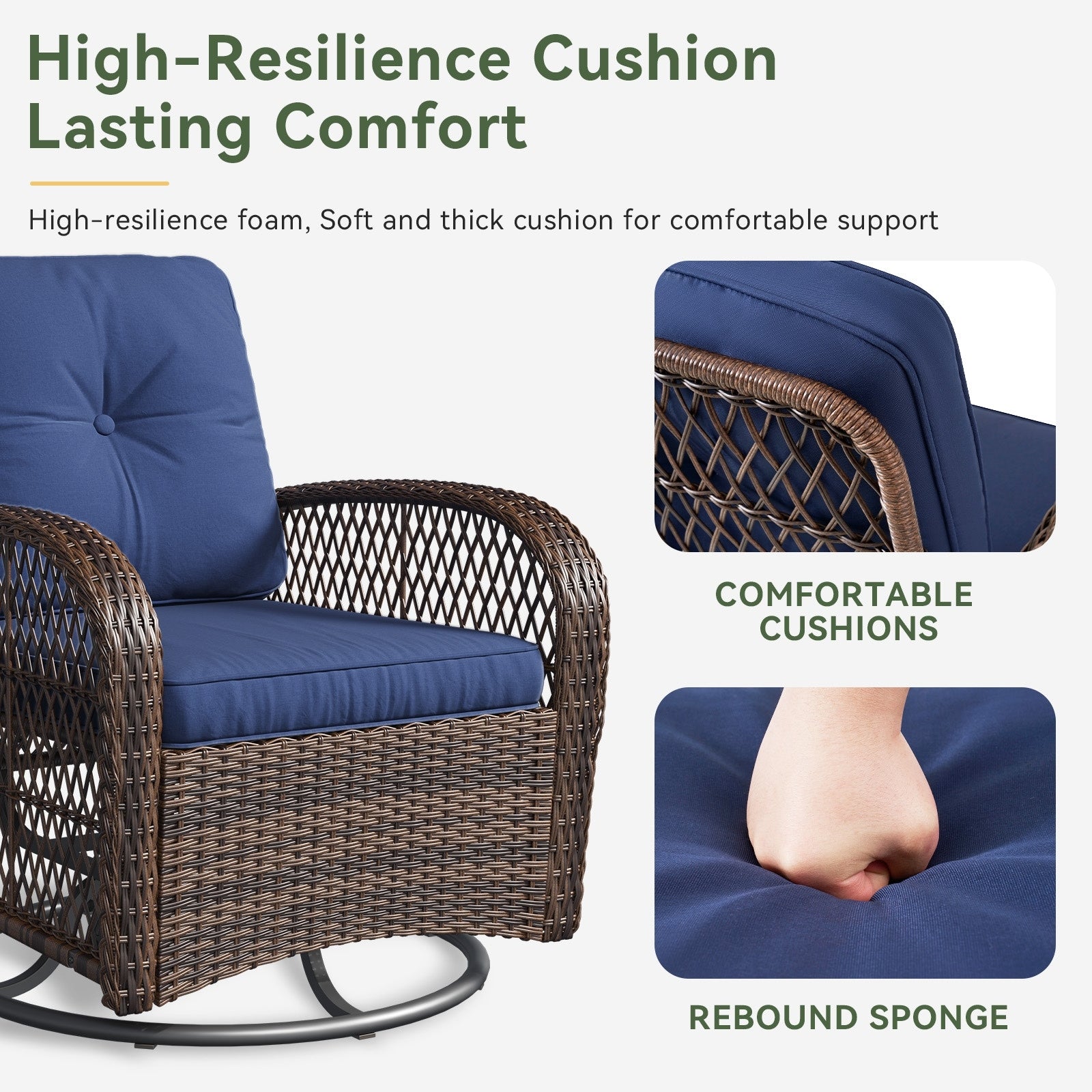 Ensemble de meubles de patio 3 pièces, ensemble de 2 chaises pivotantes à bascule pour patio