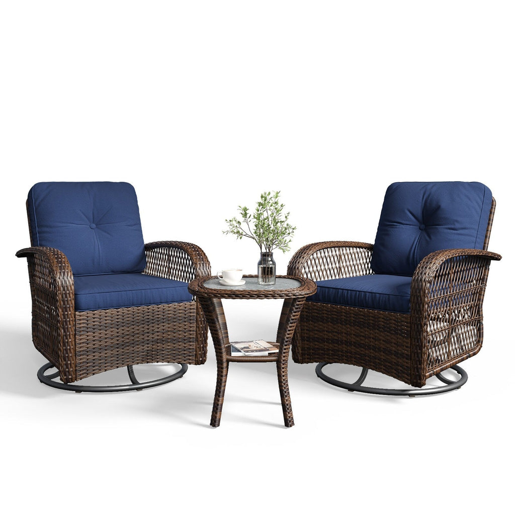 Ensemble de meubles de patio 3 pièces, ensemble de 2 chaises pivotantes à bascule pour patio