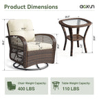 Ensemble de meubles de patio 3 pièces, ensemble de 2 chaises pivotantes à bascule pour patio