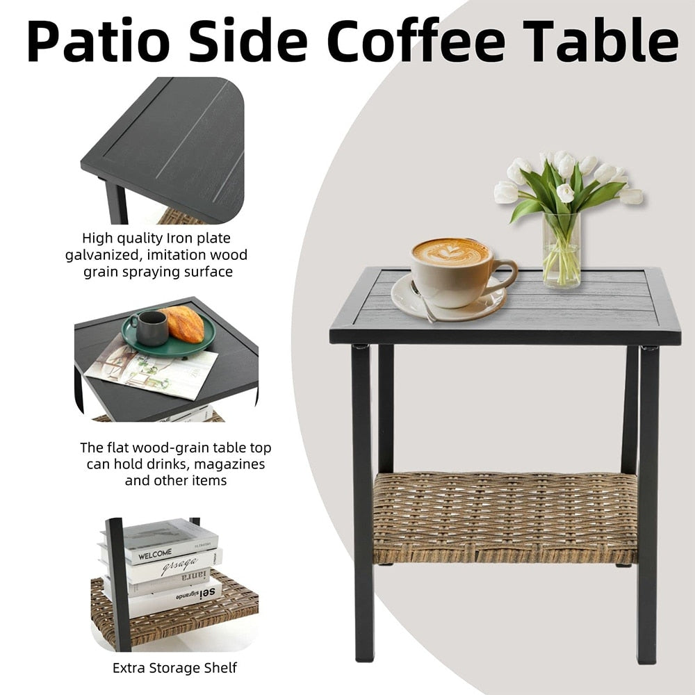 Ensemble de jardin 3 pièces en rotin à bascule avec coussins (1 table, 2 chaises à bascule)