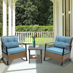 Ensemble de jardin 3 pièces en rotin à bascule avec coussins (1 table, 2 chaises à bascule)