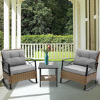 Ensemble de jardin 3 pièces en rotin à bascule avec coussins (1 table, 2 chaises à bascule)