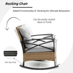 Ensemble de jardin 3 pièces en rotin à bascule avec coussins (1 table, 2 chaises à bascule)