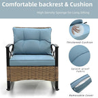 Ensemble de jardin 3 pièces en rotin à bascule avec coussins (1 table, 2 chaises à bascule)