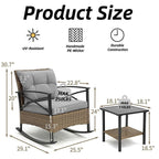 Ensemble de jardin 3 pièces en rotin à bascule avec coussins (1 table, 2 chaises à bascule)