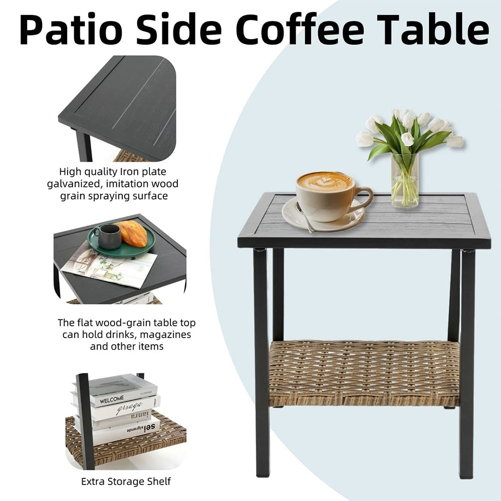 Ensemble de jardin 3 pièces en rotin à bascule avec coussins (1 table, 2 chaises à bascule)