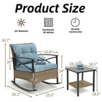 Ensemble de jardin 3 pièces en rotin à bascule avec coussins (1 table, 2 chaises à bascule)