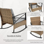 Ensemble de jardin 3 pièces en rotin à bascule avec coussins (1 table, 2 chaises à bascule)