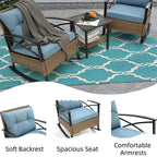 Ensemble de jardin 3 pièces en rotin à bascule avec coussins (1 table, 2 chaises à bascule)