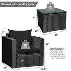 Ensemble de meubles de patio en osier 3 pièces avec coussin - 28,5 x 27,5 x 27 (L x l x H)