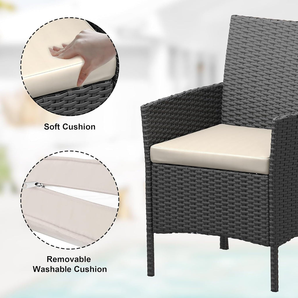 Ensemble de 3 chaises en rotin et osier avec table basse en verre