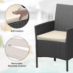 Ensemble de 3 chaises en rotin et osier avec table basse en verre