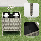 Ensemble de 3 chaises en rotin et osier avec table basse en verre